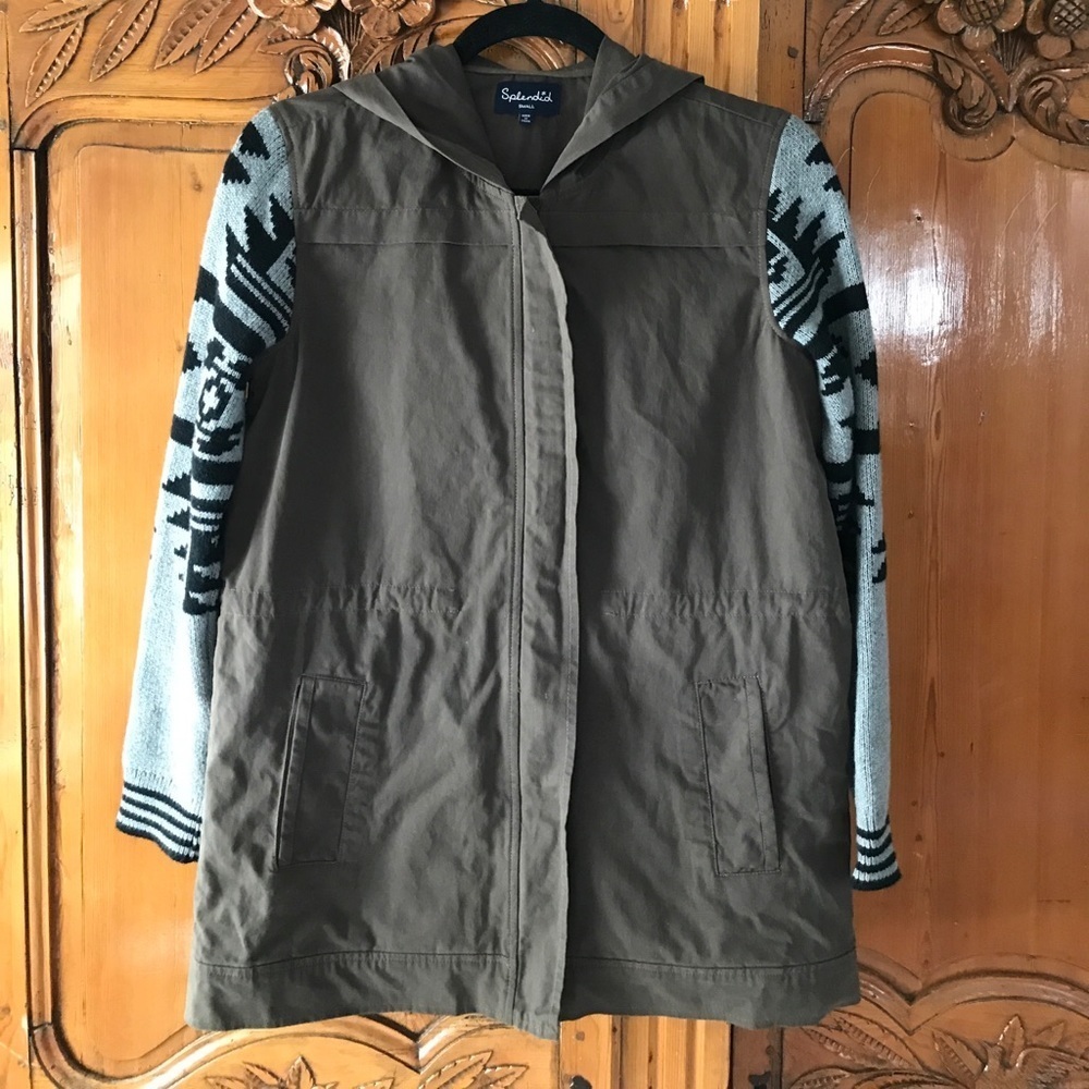Splendid Army Green Jacket - Aztec Design Sleeve